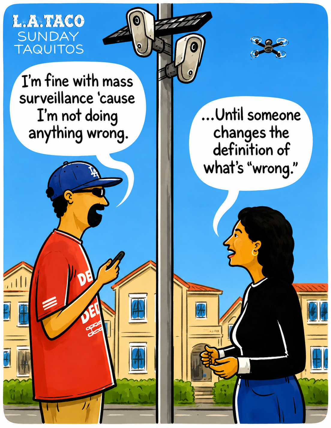 L.A. Taco Sunday Taquitos cartoon about mass surveillance