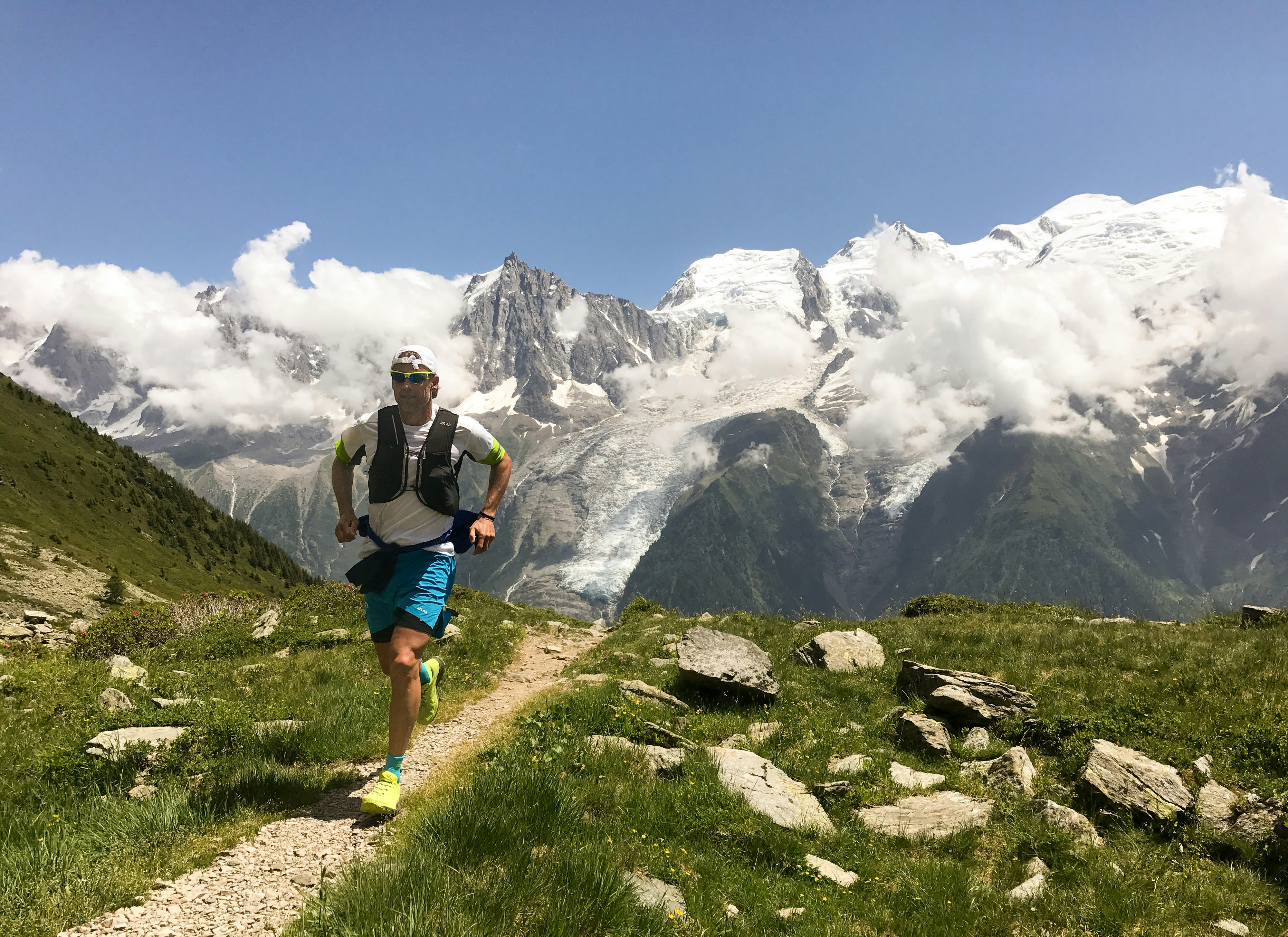 Running at high-altitude in the mountains of Chamonix, France.